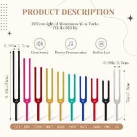 Fiada Tuning Fork Set Chakra Tuning Fork Multiple Hz Tuning Forks for Healing with Aluminum Box, Tuning Fork Hammer and Cleaning Cloth for Sound Yoga Meditation(174 Hz-963 Hz)