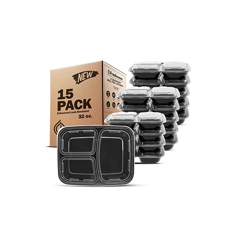 Freshware Contenedor de alimentos de 3 compartimientos - paquete de