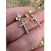 Harlembling Real MOISSANITE 14k Gold Plated Dangle Cross Studs Earrings