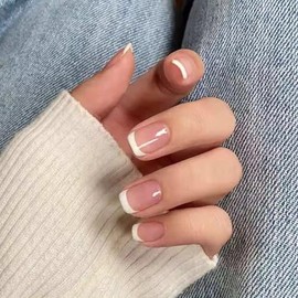 Elevenail Elevenail 120 Piezas De Uñas Postizas Francesas Transparentes Naturales Color Nude Con Brillo, Uñas Postizas Cortas Y Cuadradas, Kits De Man