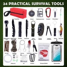Survival Kit Adventskalender für Männer 24 Tage Countdown mit Premium-Outdoor-Überlebenswerkzeugen mit unverzichtbarer Notfallausrüstung Geschenk für Abenteurer, Camper und Überlebenskünstler