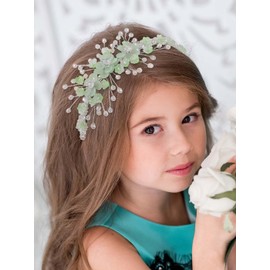 IYOU Floral Princess Wedding Headbands Green Flower Hair Bands Sparkly Crystal Communion Bridal Hair Accessories for Girls