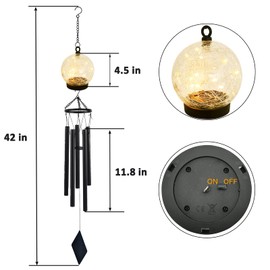 Wind Chimes Outdoor Solar Lights, 42 Inch Large Sympathy Chime 15 LED Twinkle Warm White Crackled Glass Sphere Ball Hanging Lantern Birthday Gifts for Decorative in Garden, Yard, Patio, Landscape