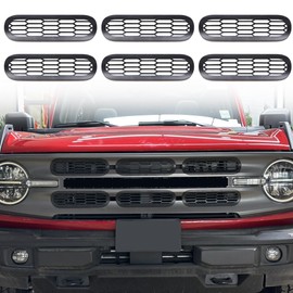 sukemichi Front Grille Mesh Grill Inserts for 2021 2022 2023 2024 2025 Ford Bronco Big Bend Outer Banks Exterior Accessories 2 Door 4 Door, 6 Pack, Black