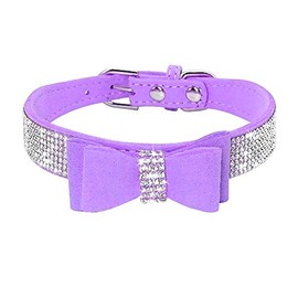 Haoyueer Rhinestone Dog Collar, Cute Dazzling Sparkling Soft Suede Leather Dog Cat Rhinestone Collar Crystal Diamond Pet Dog Puppy Collar (XS, Purple-1)