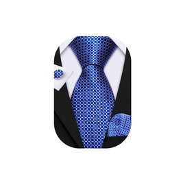 Barry.Wang - Juego de corbata de seda a cuadros para hombre, diseño de corbatas formales, con bolsillo y gemelos cuadrados, Azul Check-zz, Talla única