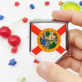 Overdecor Florida Flag Decal Stickers Car Emblem Florida Car Accessories Decorations Chrome Shield Flag Sticker Decals for Cars Truck Vehicles, 2 Pack