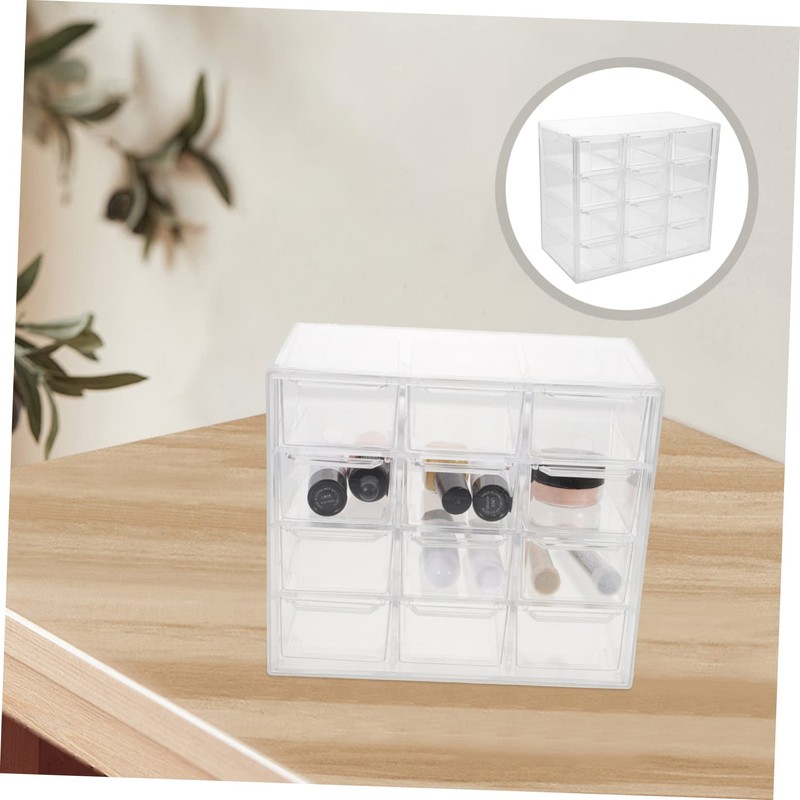 TEHAUX 12-Grid Storage Box with Drawers Dustproof Desktop Organizer for