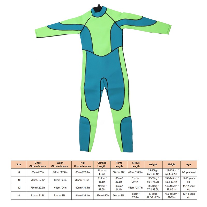 Kids Wetsuit Green Long Sleeve 2.5MM Warm Keeping UV Protection
