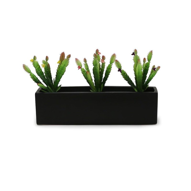 WGVI Long Rectangle Ceramic Planter Vase in Black 14" x