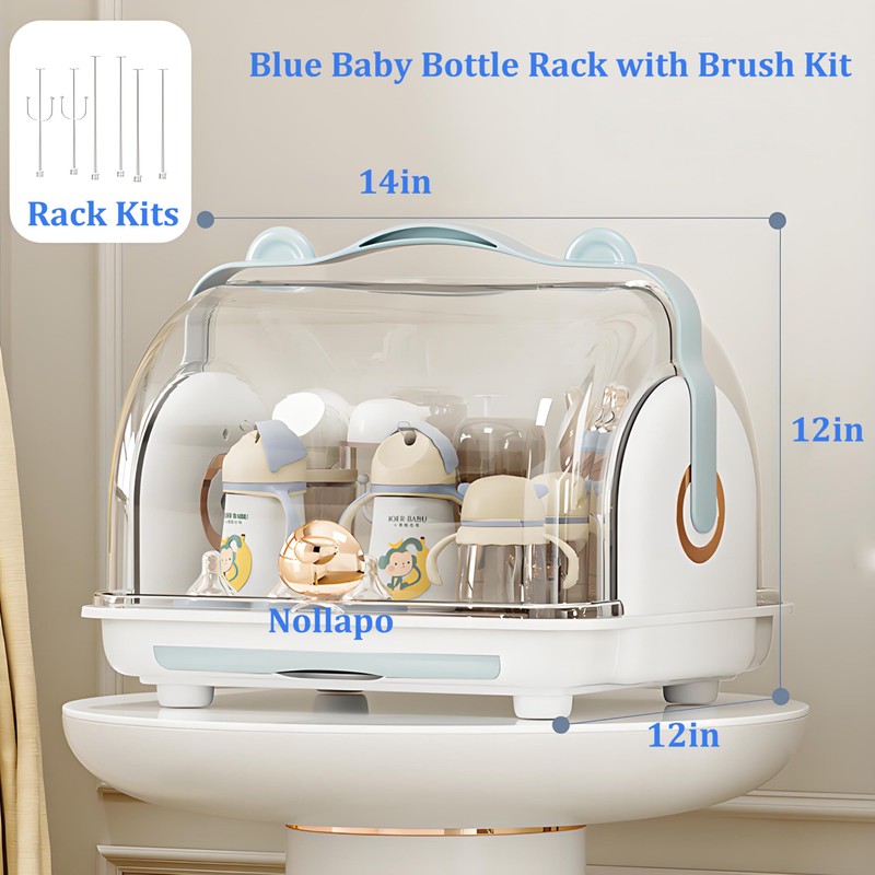 Nollapo Transparent Baby Bottle Drying Rack with Double Lid and