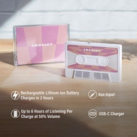Crosley CR3045WH-CH Cassette Tape Portable Wireless Bluetooth Speaker, Pink Checkered White