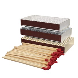 Box Matches, Long Wooden Matches, Strike on Box - Kitchen Matches - Decorative Candle and Fireplace Wood Matches- 3 Pack - 135 Matches Total (Geometric Design)