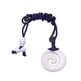 81stgeneration Women's Men's Handcarved Bone Maori Koru Spiral Round Charm Pendant Necklace