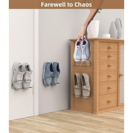 PrimZooty Wall Mounted Shoe Rack 6PCS, with Sticky Hanging Strips, Metal Wall Shoe Storage, Hanging Shoe Organizer for Door/RV/Wall