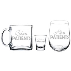 MIP Set of 3 Coffee Wine and Shot Glass Gift Set, Before Patients, After Patients, Because Patients Gift Funny for Nurse Doctor Physician Dentist