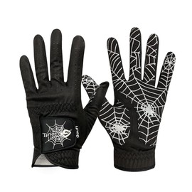 GOuft Spiderweb-Design Golf Glove Black Edition (for Men & Women) - Durable Suede: All Weather Golf Glove, Good Grip, Feel Soft/Comfort, and Long Lasting: Washable Glove (White/Black, 18, Pair)