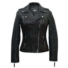 STREGA Leather Jacket Women Lambskin Leather Motorcycle Jacket-Real Leather Moto Jacket for Women (US, Alpha, Large, Regular, Regular, Black)