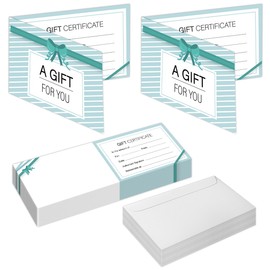 50 Sets Gift Certificates for Business,Blank Gift Cards Certificates with Envelopes,Gift Certificates for Salon Restaurants Spa Marriage Birthday Client Vouchers 11.8 x 3.9 Inch - Teal Bow