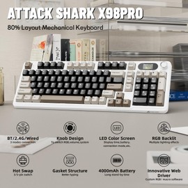 ATTACK SHARK X98PRO Wireless Mechanical Keyboard,Multi-Function Knob&TFT Screen,Tri-Mode BT/2.4G Hz/USB-C Wired Keyboard,Hot-Swap RGB Backlit,4000mAh 98 Keys,Cloud Drive,for Win/Mac/Linux-Creamy White