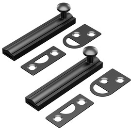 MaozyHomie 3 Inch Solid Brass Surface Bolt, Heavy Duty Concealed Slide Surface Door Bolt, Slide Bolt Latch French Door Lock with Screws for Windows Cabinet Wooden Fence Yard, Black, 2 Pack