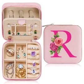 Parima Jewelry Organizer Box, Small Jewelry Box for Women Girls Initial R Travel Jewelry Case Small Jewelry Organizer Box Travel Jewelry Case Jewelry Box Organizer Travel Jewelry Box - Letter R, Pink