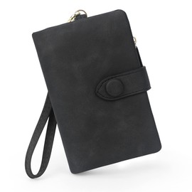 SNCCJ RFID Blocking Wallets for Women, Large Capacity Soft Leather Womens Small Wallet with Wrist Strap (Black)