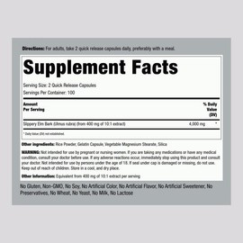 Slippery Elm Bark, 4000 mg (per serving), 200 Quick Release Capsules