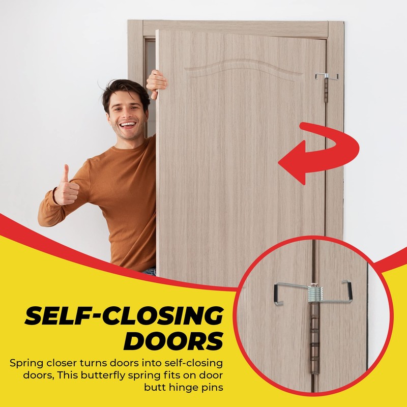 Spring Hinge Door Closer, Fits on Most Door Butt Hinge