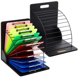 Sintuff 2 Pieces Clipboard Holder Wood Metal Clipboard Stand Sturdy Clipboard Storage Rack Small White Board Organizer for Teacher Nurse Home Office, Black (Assembly Required)