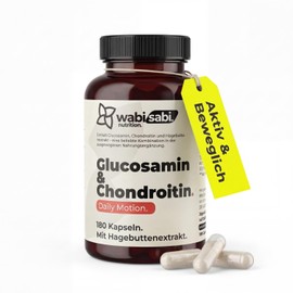 wabi sabi Glucosamine & Chondroitin - 180 Vegetarian Capsules - for 2 Months - with Rosehip Extract & Vitamin C - High Dose & Tested Supplement without Unnecessary Additives - German Quality Brand