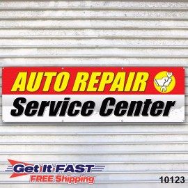 Auto Repair Service Center Banner Sign Tire Dealer Service Bay Garage - 144" x 48", 13oz Standard
