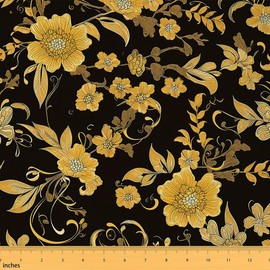 Feelyou Flower Fabric by The Yard 1 Yard Floral Botanical Decorative Waterproof Outdoor Fabric Black Yellow Upholstery Fabric for Chairs Fashion Luxury DIY Reupholstery Fabric