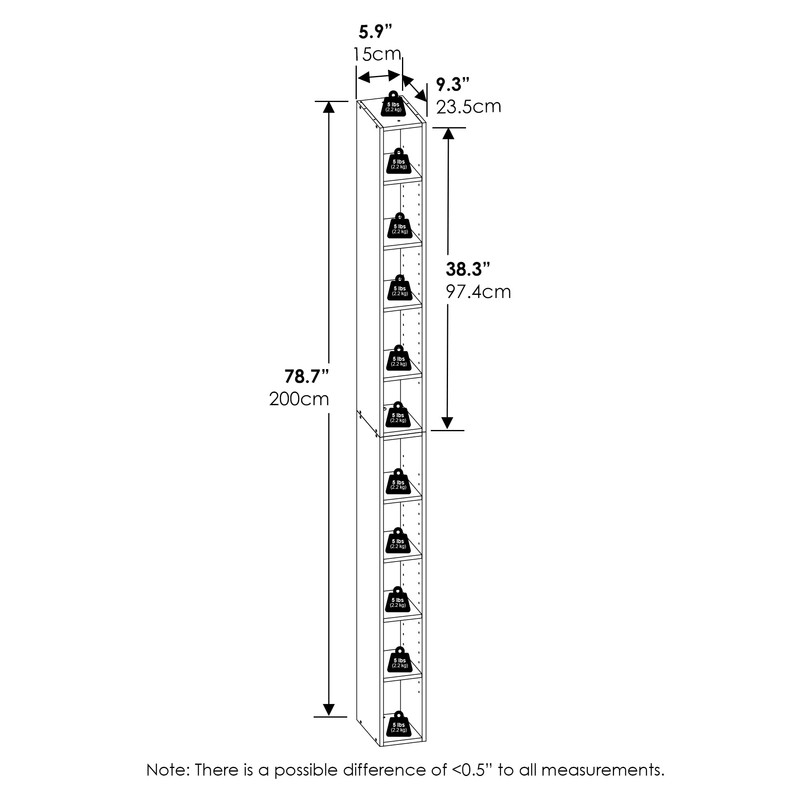 Furinno Fulda Book Shelf, 10-Tier Bookshelf, Space Saving Storage Shelf