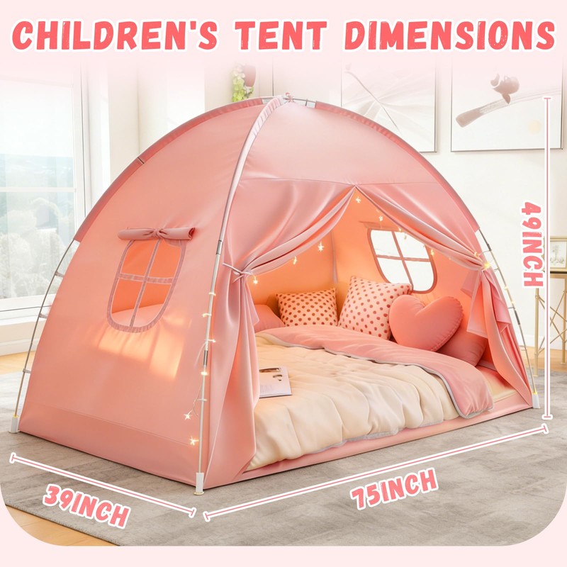 Twin Bed Tent for Kids Girls, Canopy Privacy Sleep Tent
