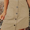 Women's Knee-Length Corduroy Skirt with Pockets, High Waist, Button Front,