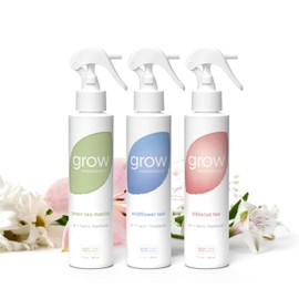 Grow Fragrance Spring 3-Pack – Non-Toxic Air Freshener Spray – Green Tea Matcha, Hibiscus Tea & Wildflower Rain – 100% Plant-Based Essential Oils – Safe for Home, Car & Linens – 5 oz Each