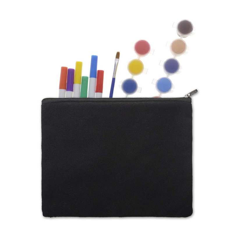 Aspire 6-Pack Black 12oz Cotton Canvas Zipper Bags Pen/Pencil Cases