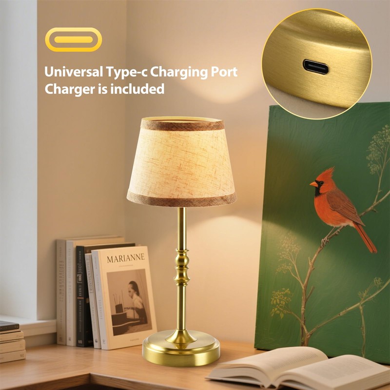 NOVCAND Cordless Table Lamp with Dimmer, Built-in Rechargeable Battery Powered