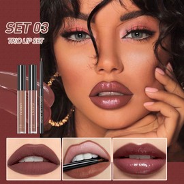 ZAMANIYA 3 In 1 Lip Gloss Set With Matte Lipstick ,Moisturizing Lip Gloss And 2mm Lip Liner Liquid Lipstick Long Lasting Makeup Lip Plumping Lipstick Lipgloss Soft And Smooth Like Cream(03 - Mad Blackberry)