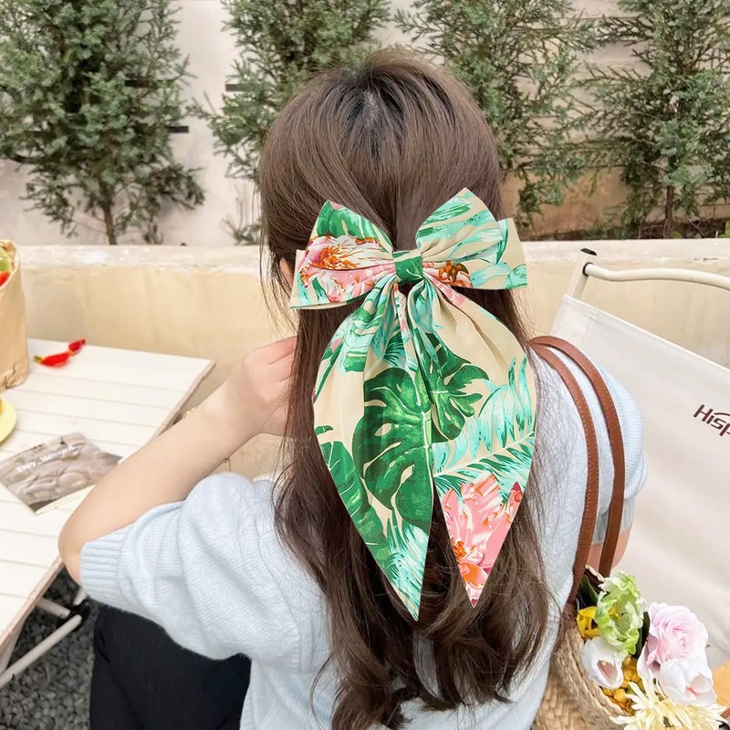 JazSwirl Hawaiian Hair Bow, Ribbon Bows Clip for Hair, Green