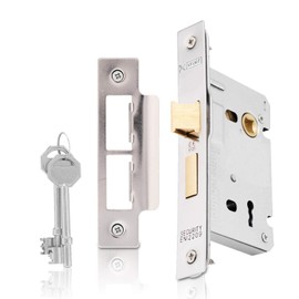 XFORT® 3 Lever Polished Chrome Mortice Sashlock 65mm, Door Lock with Key for Internal and External Doors, Door Latch Mechanism and Key Locking Door Security, CE Approved and Fire Rated Protection.