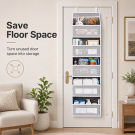 5-Shelf Over Door Hanging Storage Organizer with Large Capacity Pockets, Foldable Behind-the-Door Storage Rack, Space-Saving Fabric Door Organizer for Bedroom, Nursery, Bathroom, Closet, Toys, Sundries and Daily Essentials