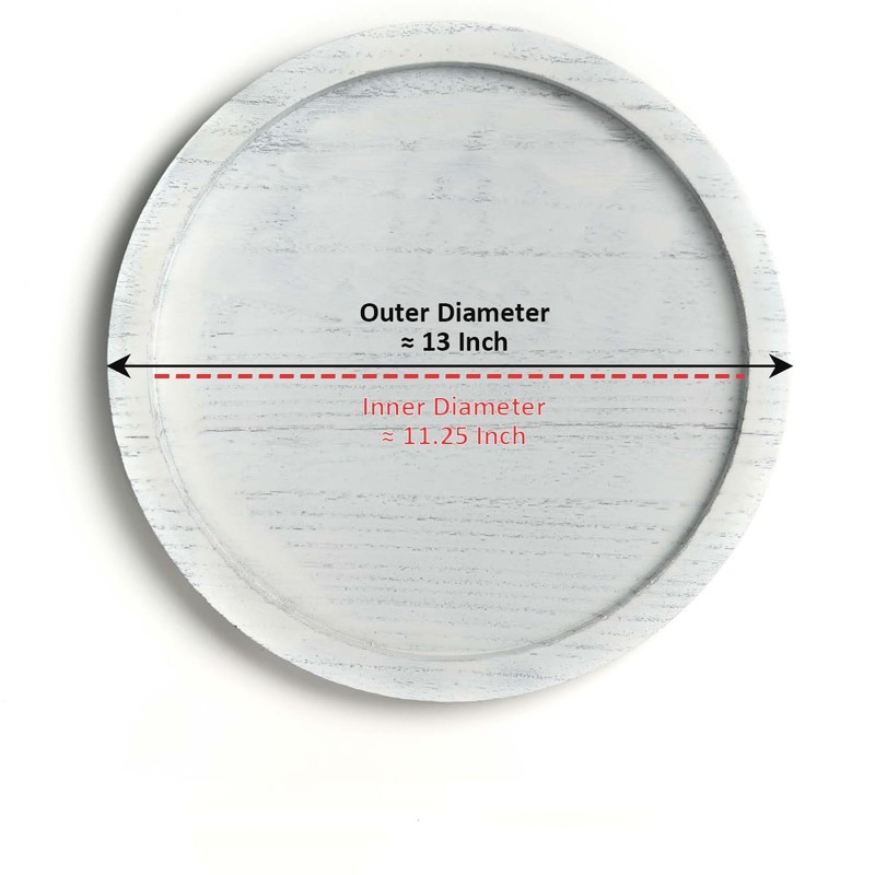 CYS EXCEL 13 Inch White Round Wooden Tray, Decorative Serving