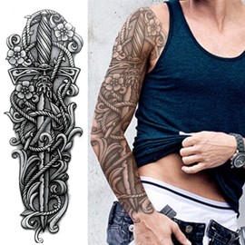 Yesallwas Tattoo Stickers, Large, Features, Shoulder to Wrist, Set of 8, Carp, Lotus Flower, Japanese Pattern, Tattoo Stickers, Realistic, Large, Waterproof, Long Lasting, Japanese Carving, Tattoo Stickers, Body Stickers, Men's, Full Arm, 6.7 x 18.9 inch