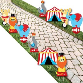 Big Dot of Happiness Carnival - Step Right Up Circus - Lion, Elephant, Sea Lion, Bear and Circus Tent Lawn Decorations - Outdoor Carnival Themed Party Yard Decorations - 10 Piece
