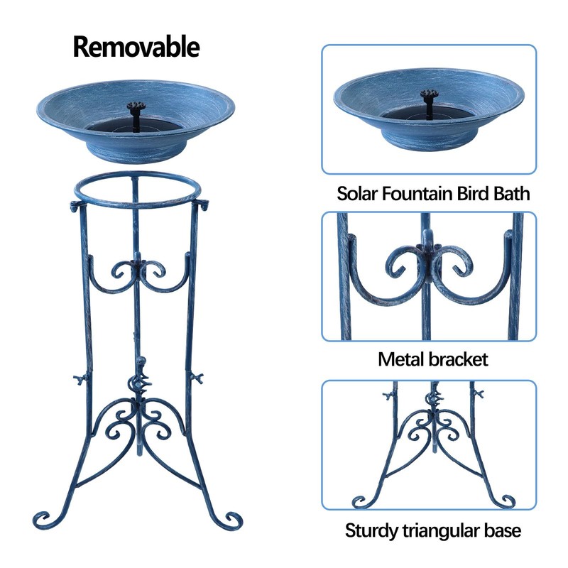 Solar Bird Bath for Outside, Metal Birdbath Stand and Solar