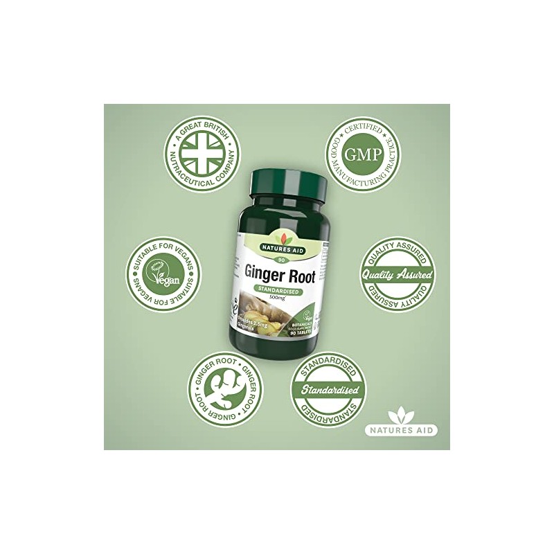 Natures Aid Ginger Root 500 mg 90 Tablets (Botanical Supplement,