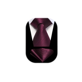 Hisdern Tie for Men, Wedding Tie with Pocket, Square, Classic, Plaid Houndstooth Business Tie, with Handkerchief, Burgundy-1