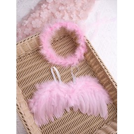 Holibeat 0-6M Newborn Baby Angel Wings with Feathers Newborn Photography Posing Props with a Headband (pink1)